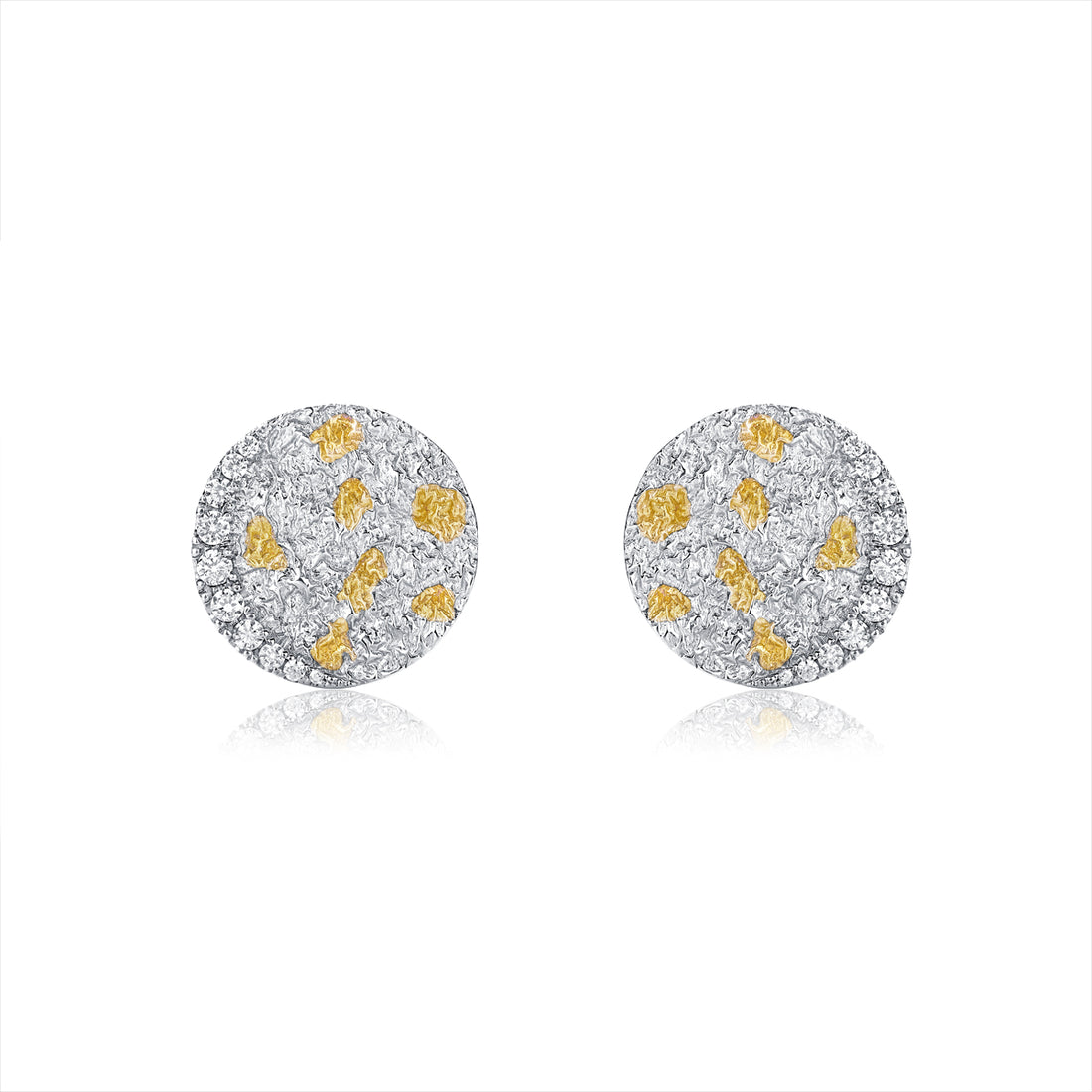 Silver and 24K Gold Zircon Round Earrings