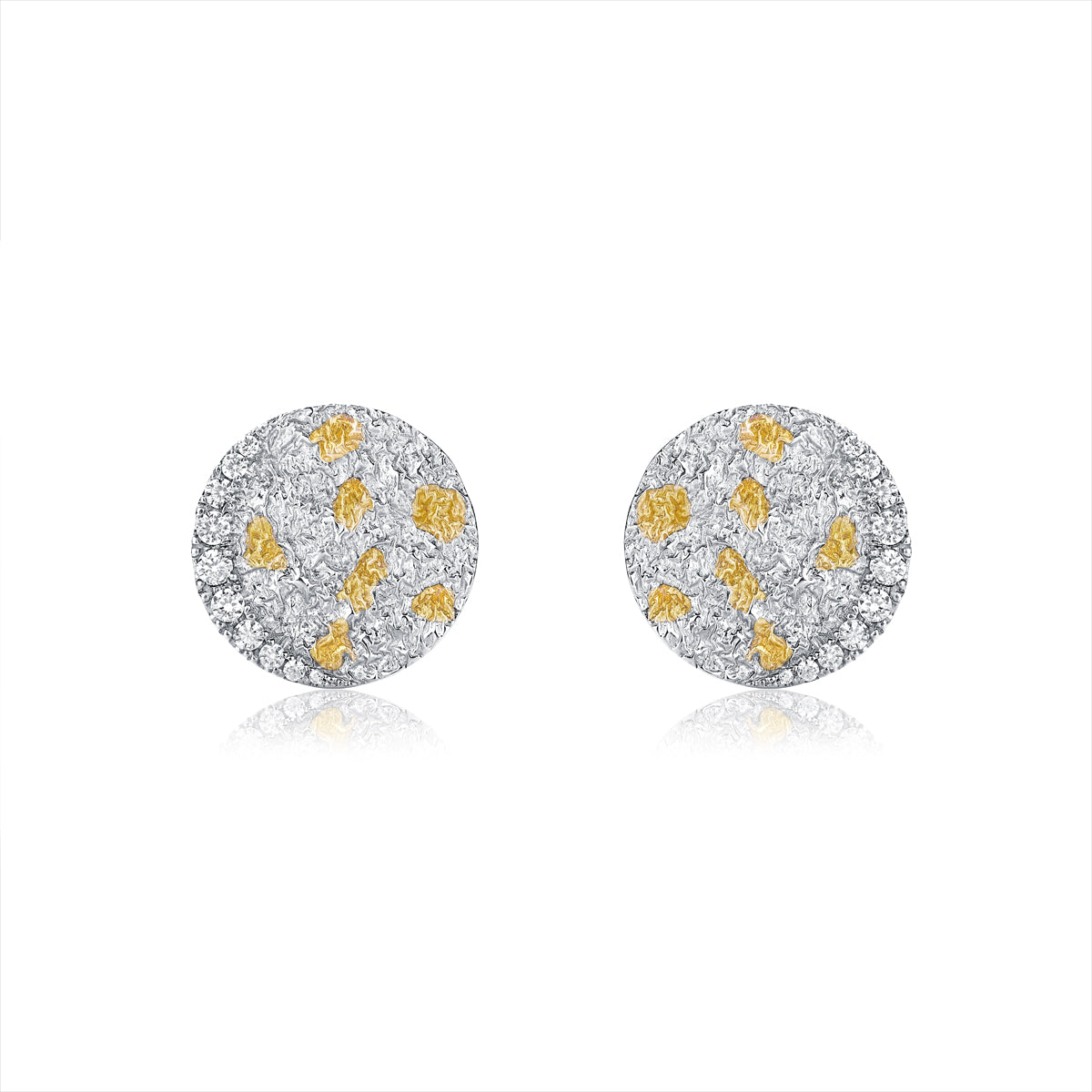 Silver and 24K Gold Zircon Round Earrings