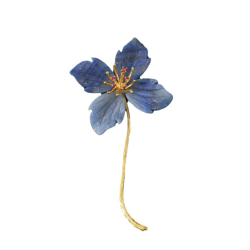 Blue Agate Flower Brooch
