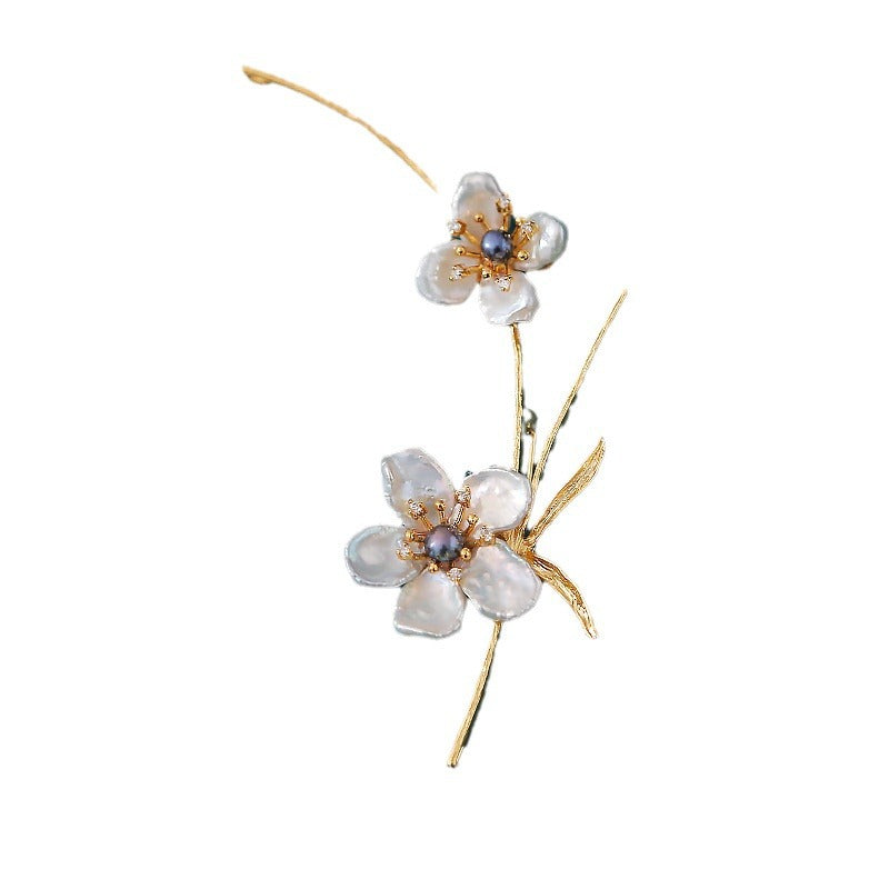Black Pearl Baroque Flower Brooch