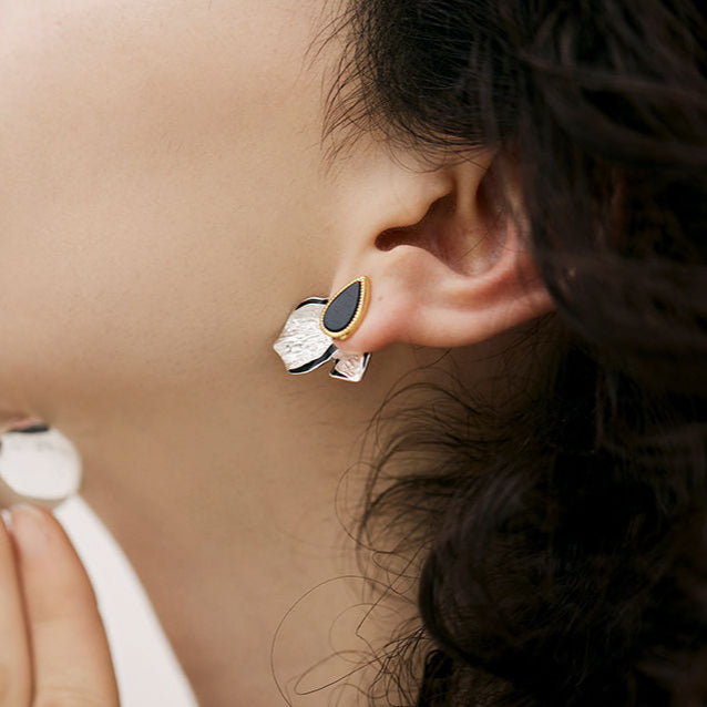 Vintage Silver-Plated Teardrop Petal Stud Earrings