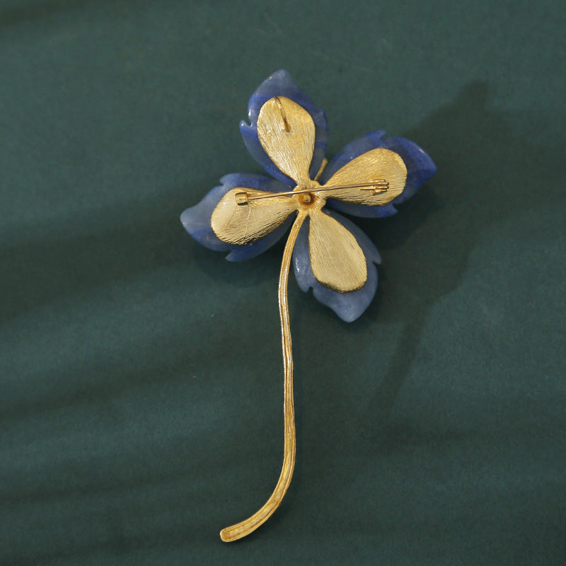 Blue Agate Flower Brooch