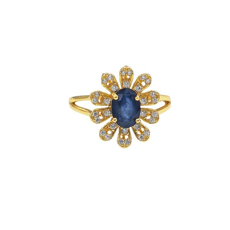Sapphire Daisy Silver Ring