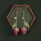 Handcrafted Twisted Flower Silk Pearl Lily of the Valley Earrings