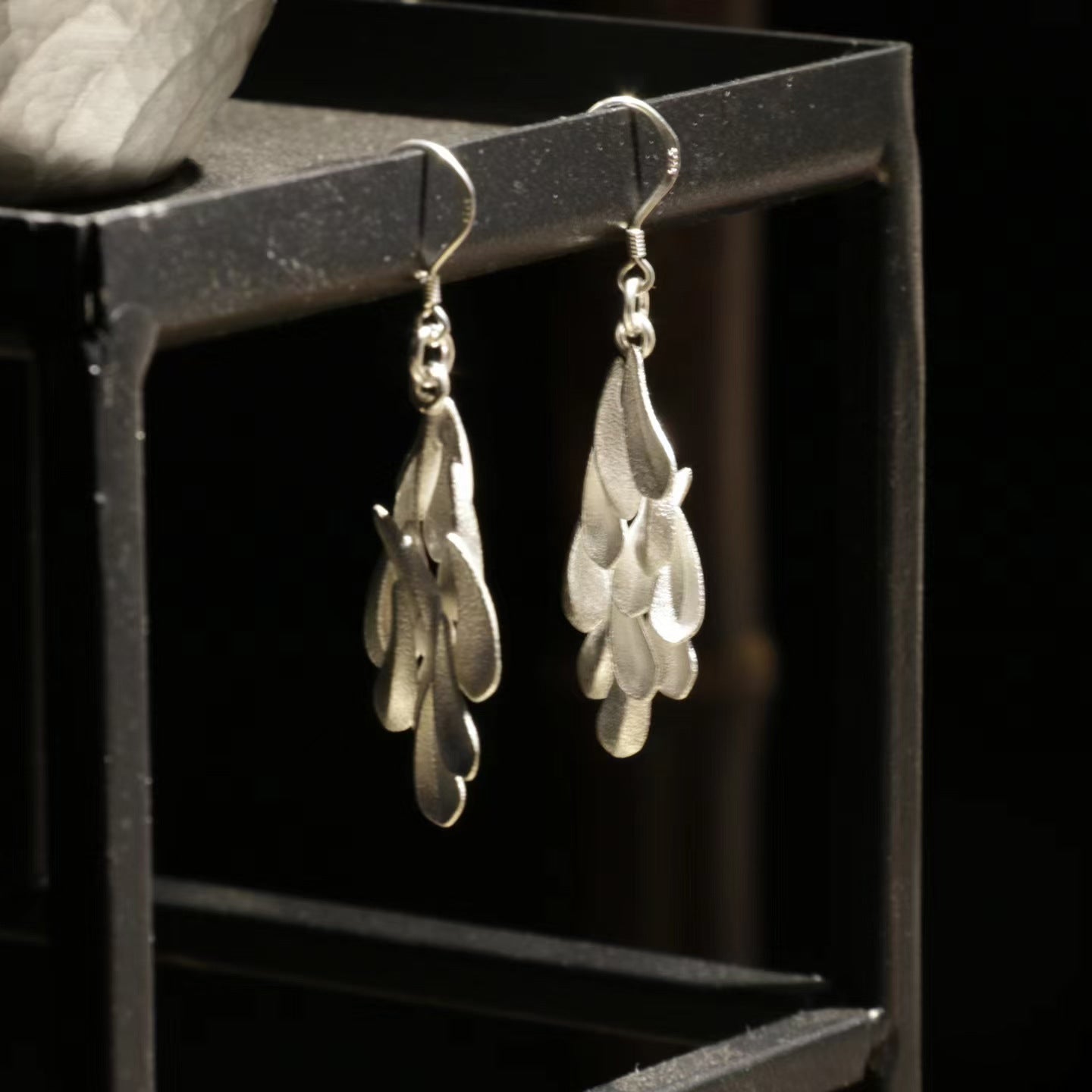 Vintage Matte Silver Feather Earrings