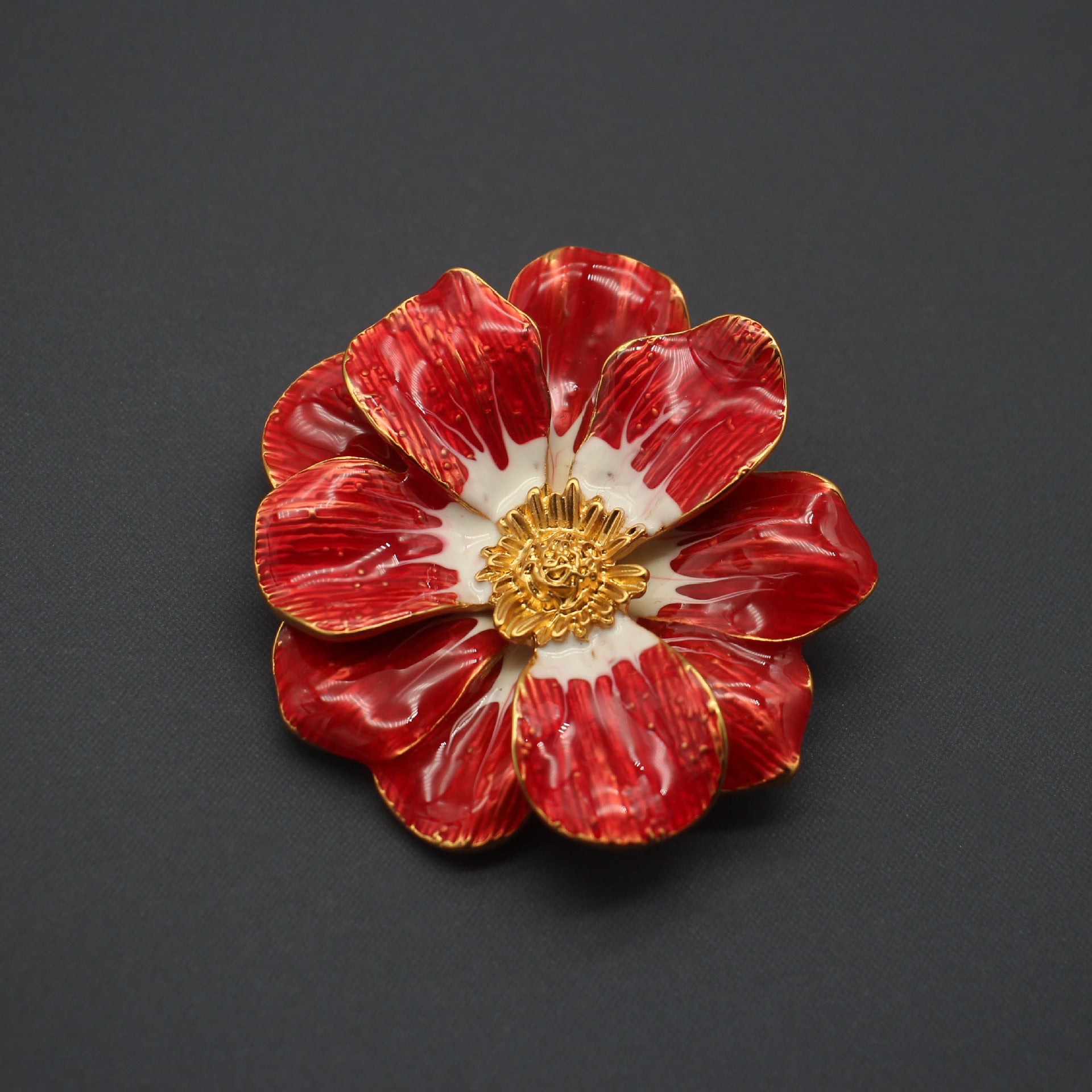Copper Enamel Flower Brooch