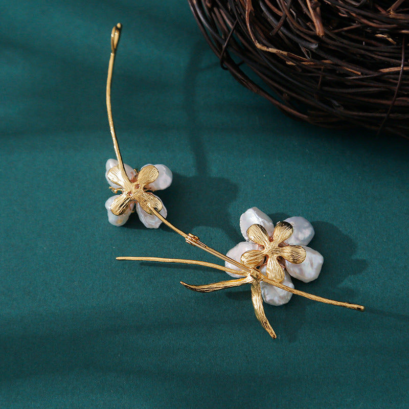 Black Pearl Baroque Flower Brooch