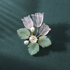 Crystal Pearl Jade Crape Myrtle Flower Brooch