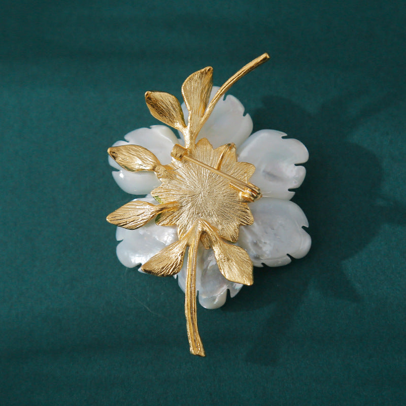 Mother-of-Pearl and Pearl Gold-Plated Brooch