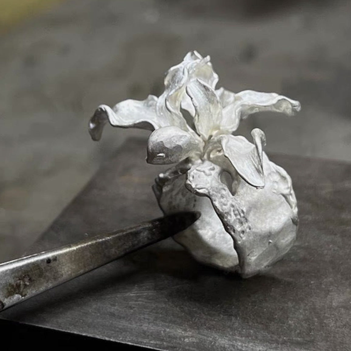 White Iris Flower Open Ring