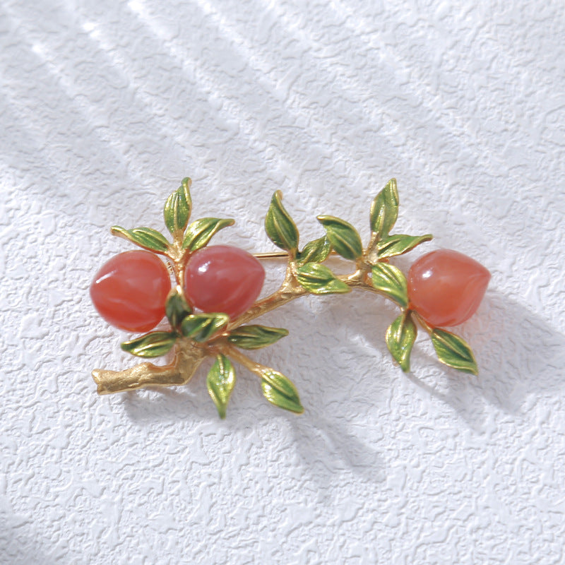 Vintage Silver Branch Agate Peach Brooch