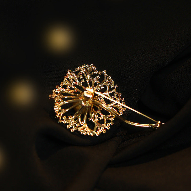 Dandelion Pearl and Zircon Brooch
