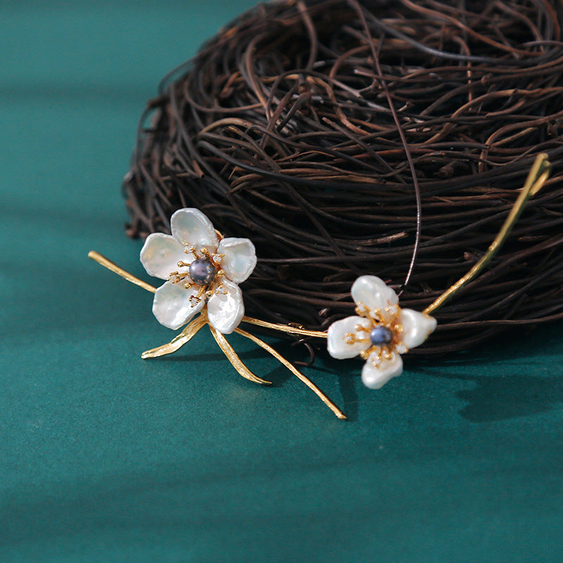 Black Pearl Baroque Flower Brooch
