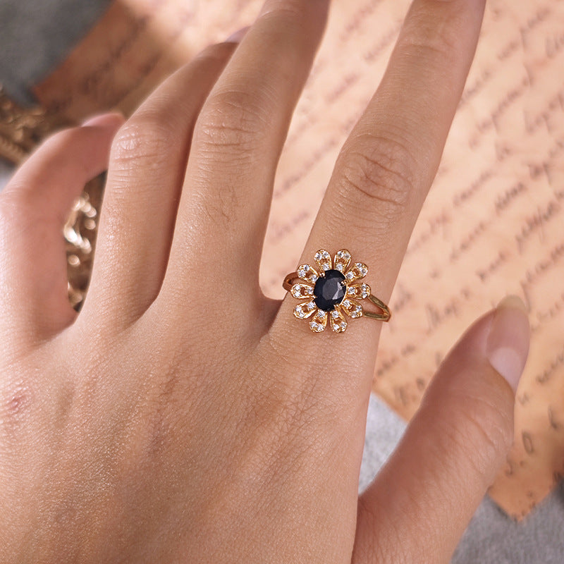Sapphire Daisy Silver Ring
