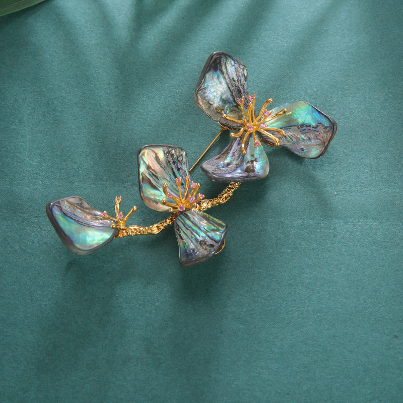 Natural Abalone Shell Floral Brooch