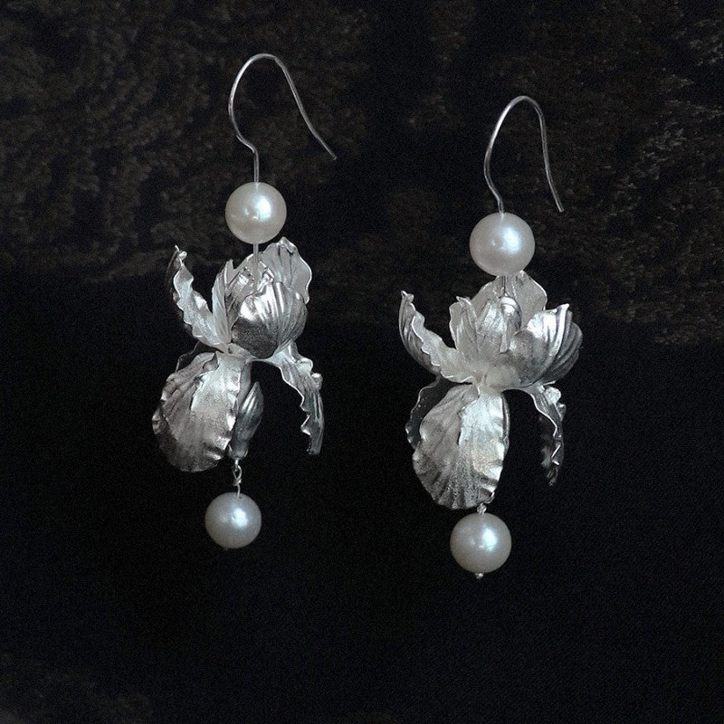 Handmade Vintage Iris Pearl Earrings