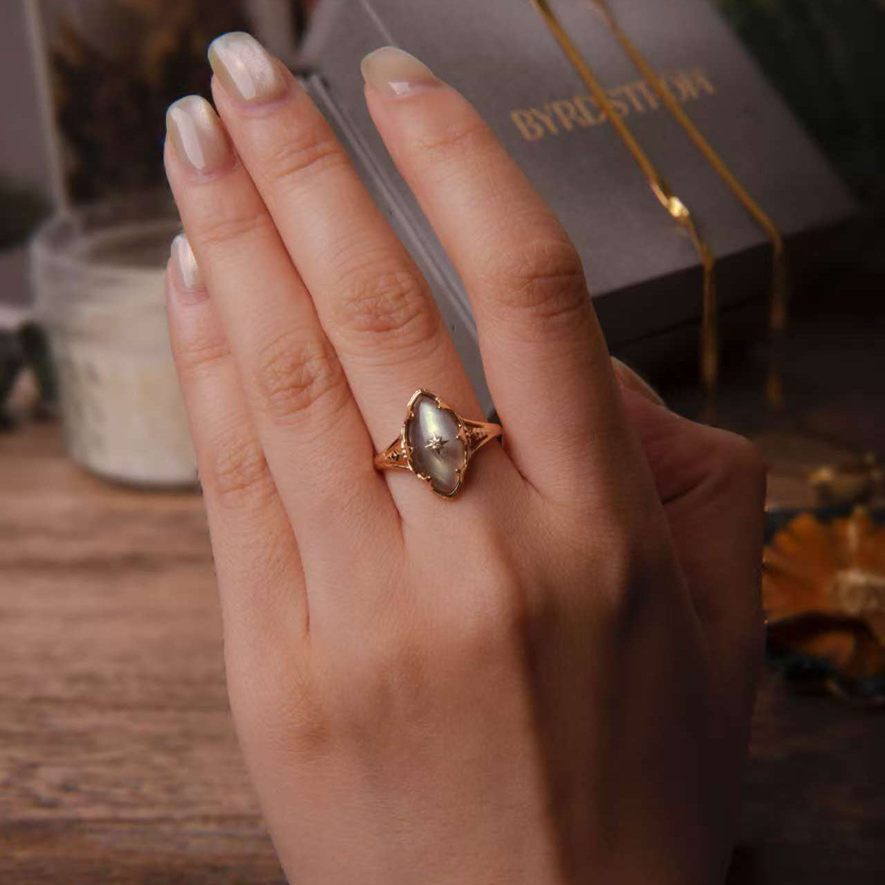 Vintage Marquette Labradorite 14K Gold-Plated Sterling Silver Ring