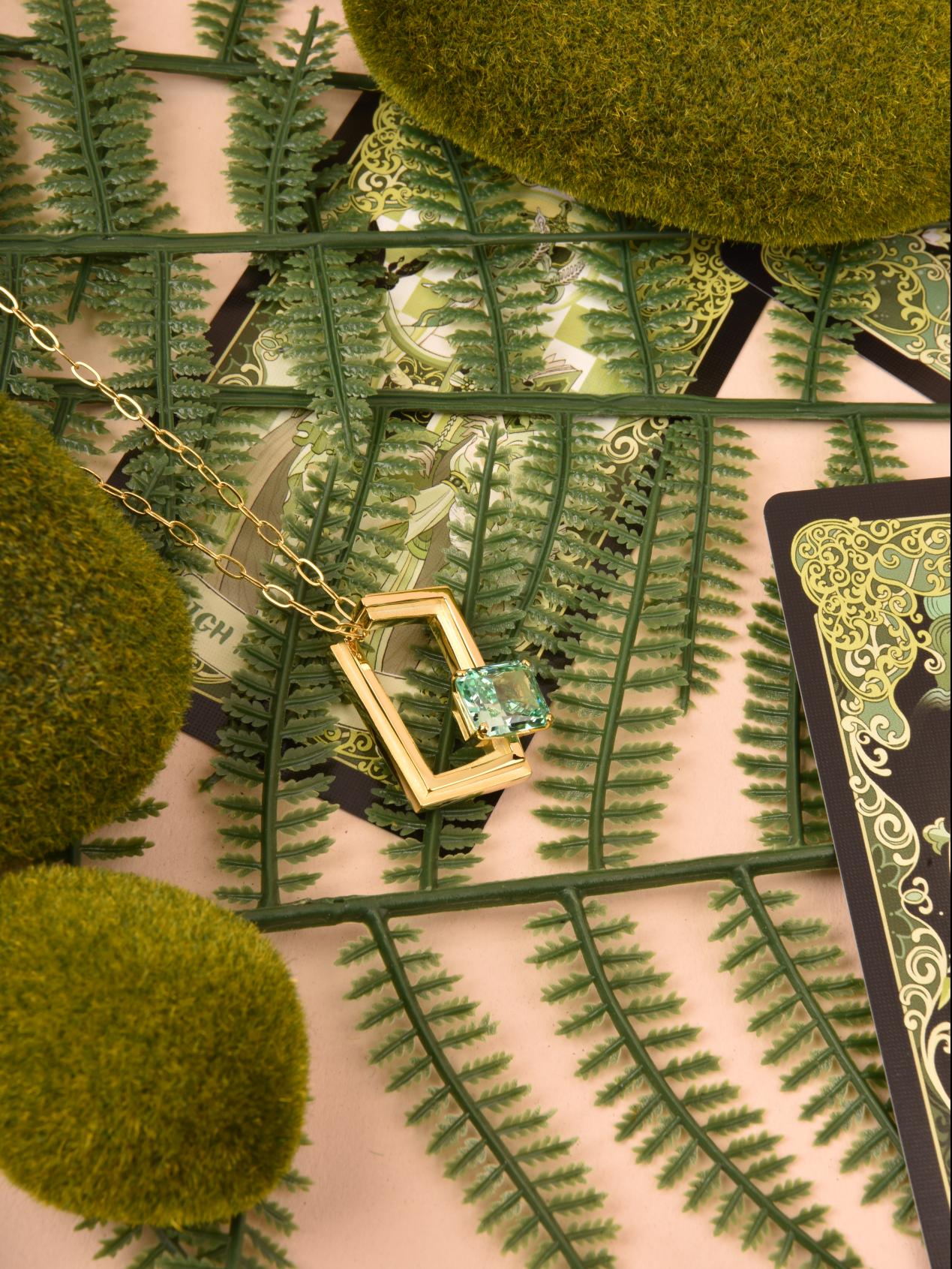 Baby Rectangular Silver Green Zircon Element Symbol Pendant - BYRDSTRÖM JEWELRY