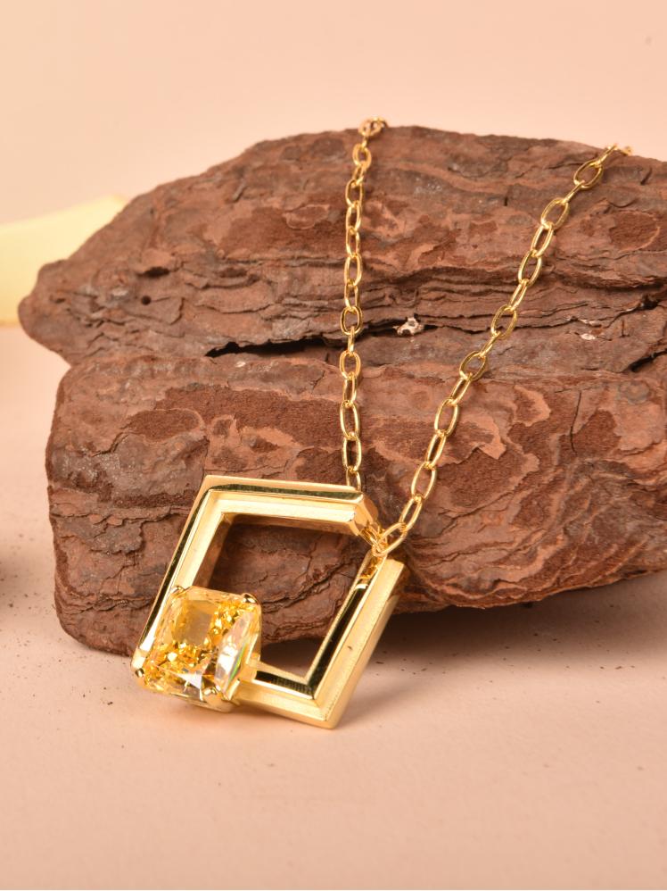 Baby Square Silver Yellow Zircon Element Symbol Pendant - BYRDSTRÖM JEWELRY
