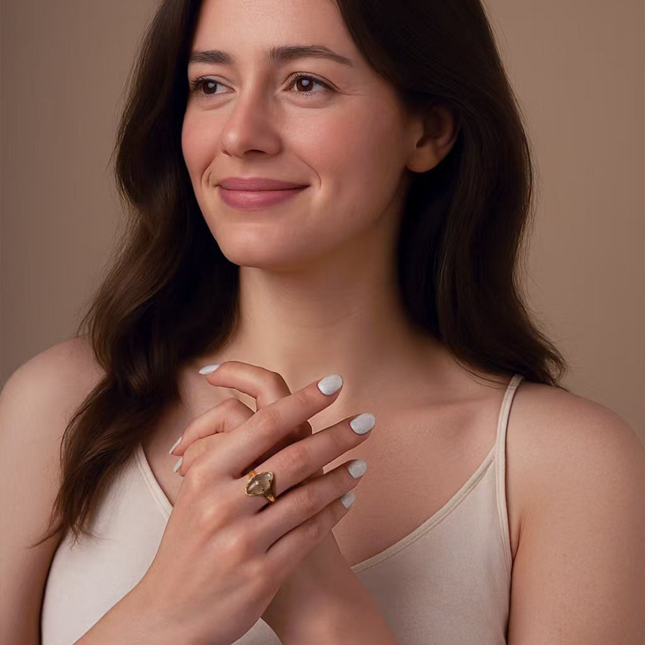 Vintage Marquette Labradorite 14K Gold-Plated Sterling Silver Ring