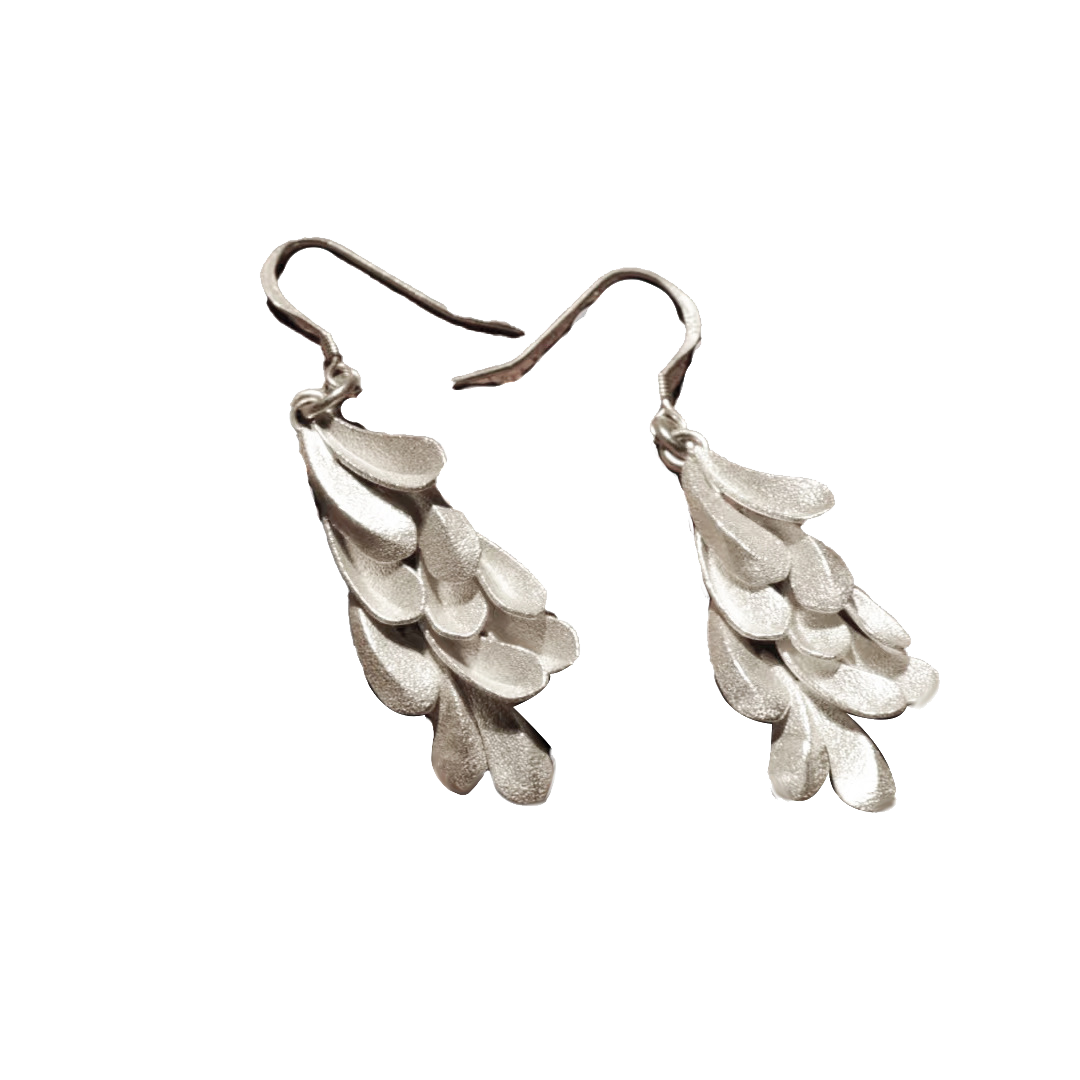 Vintage Matte Silver Feather Earrings