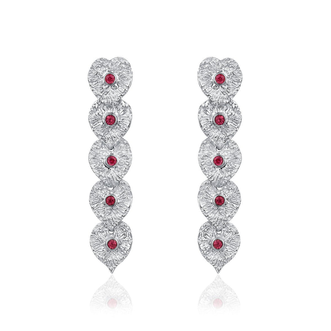 Liberty Elm Ruby Silver Drop Earrings(Large) - BYRDSTRÖM JEWELRY