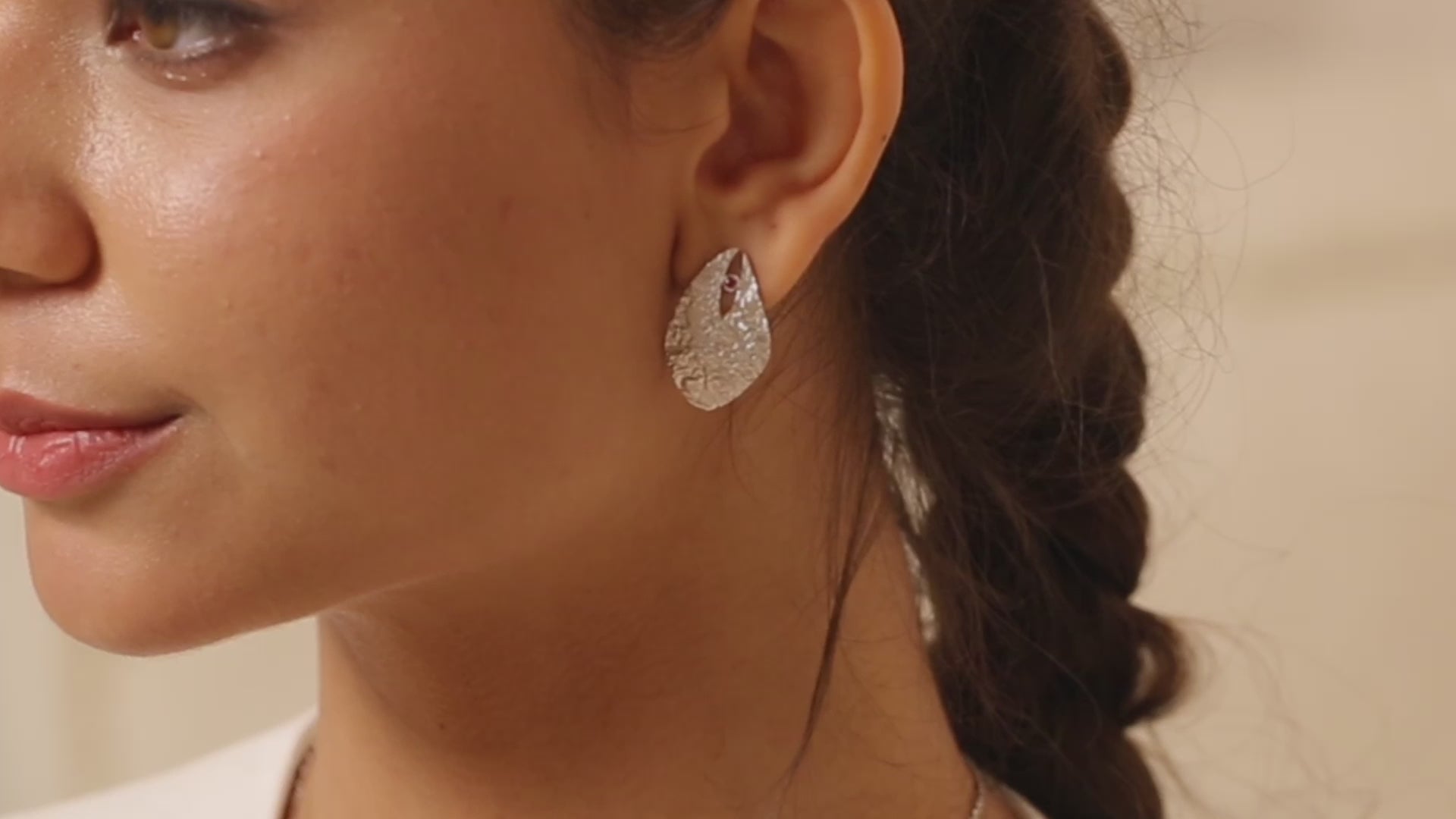 Silver Sapphire Leaf Earrings