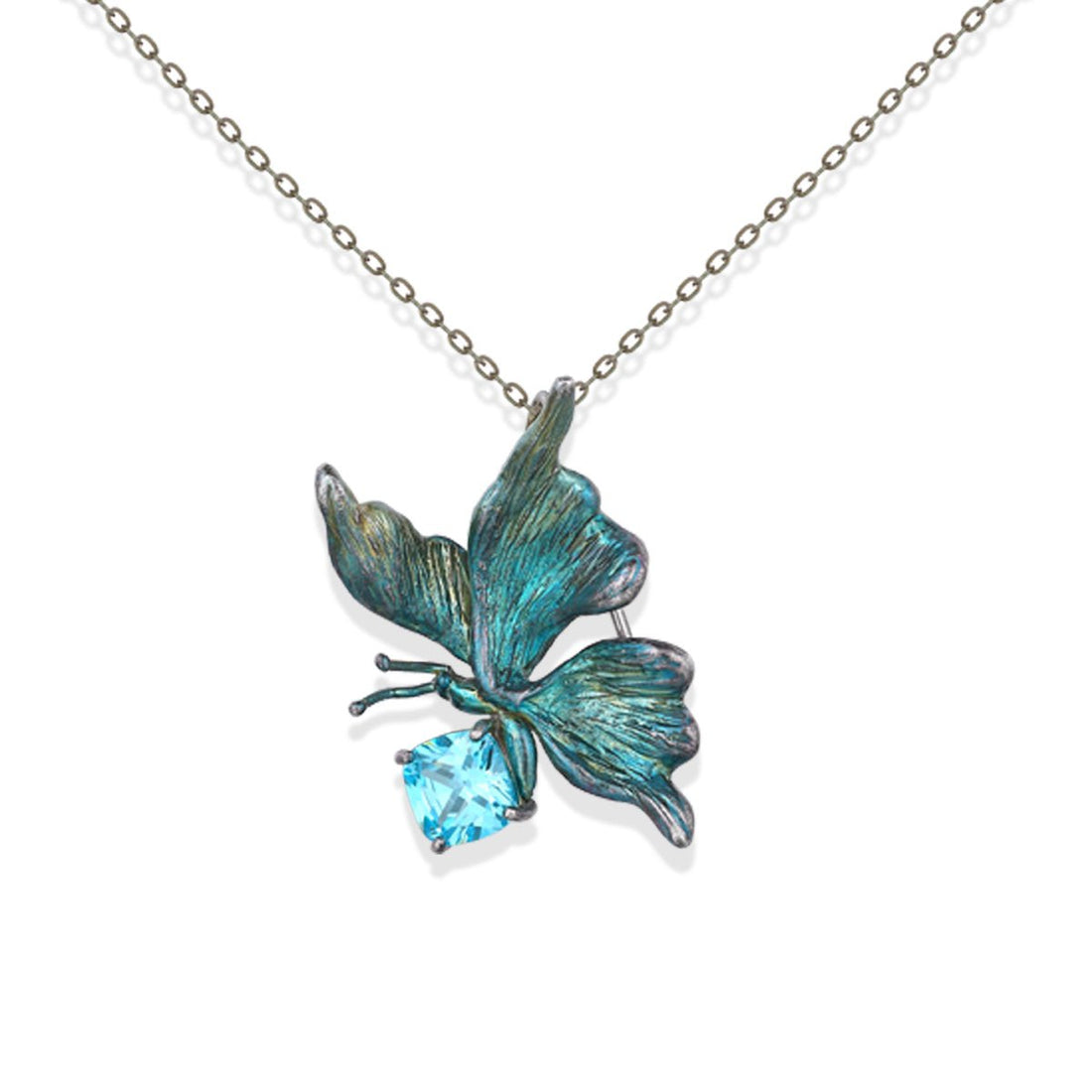 Silver Aquamarine Butterfly Pendant - BYRDSTRÖM JEWELRY