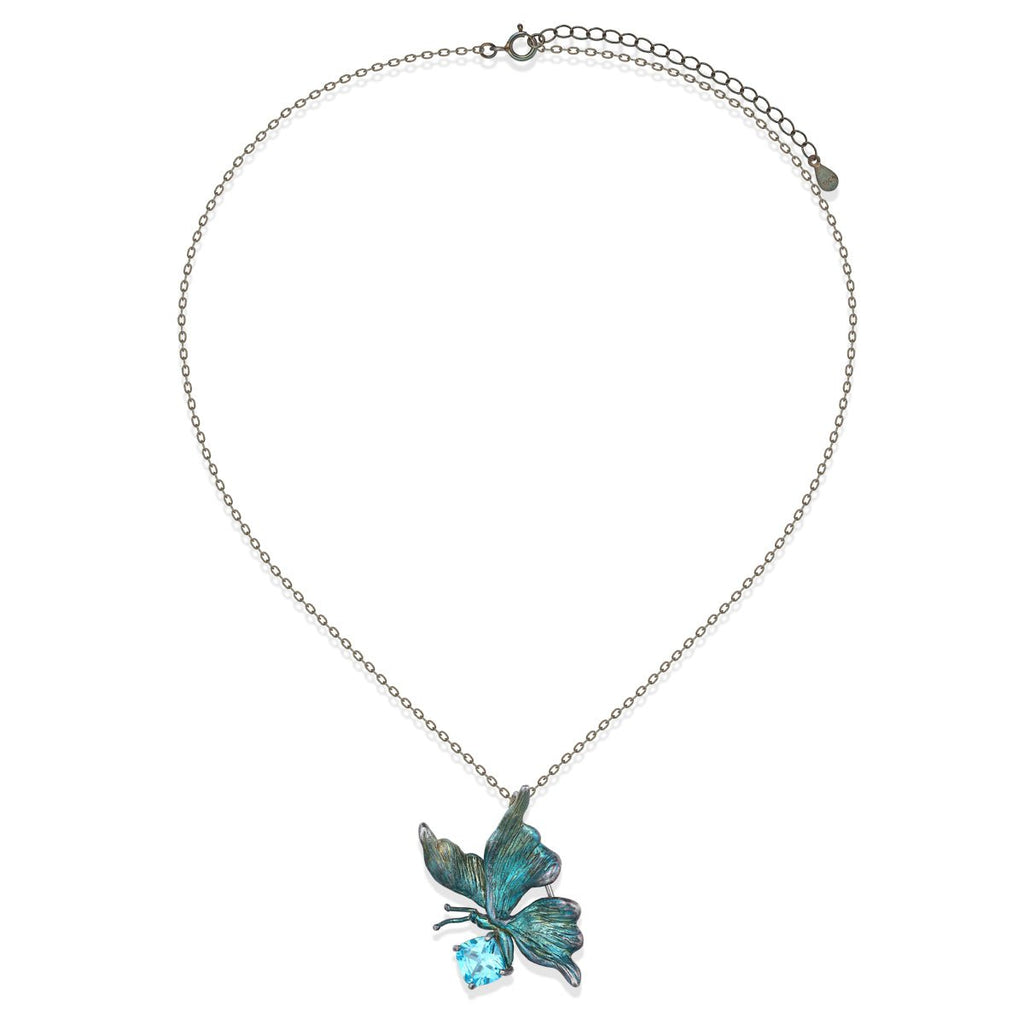 Silver Aquamarine Butterfly Pendant - BYRDSTRÖM JEWELRY