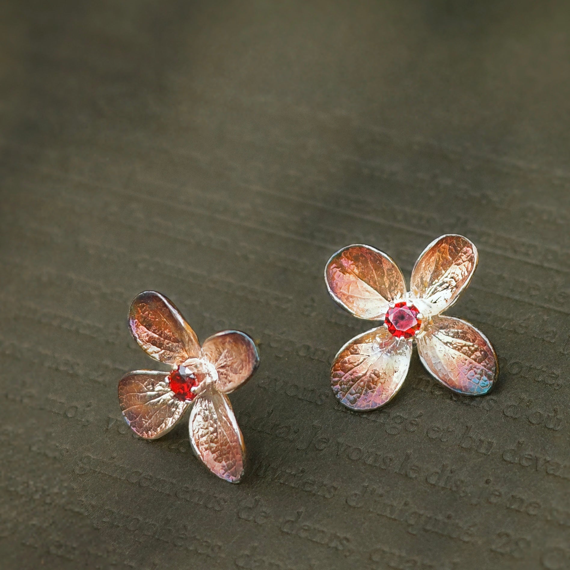 Silver Garnet Hydrangea Illusion Earrings - BYRDSTRÖM JEWELRY