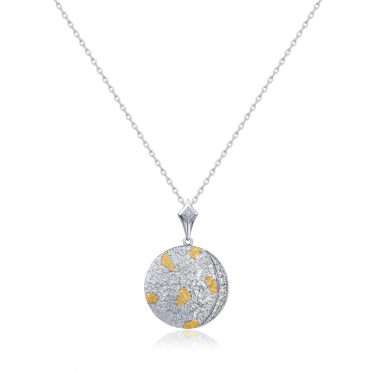 Sliver and 24K Gold Zircon Moonlit Serenade Round Pendant - BYRDSTRÖM JEWELRY